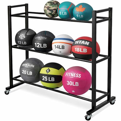 Medicine Ball Rack, Heavy Duty Medicine Ball Storage Stand, Rolling Med Ball Holder and Organizer for Home, Gym