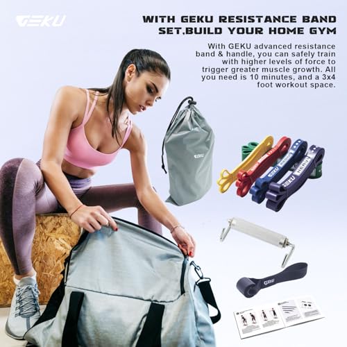 Resistance Bands with Aluminium Alloy Handle, Set of 5 Natural Latex Exercise Bands for Heavy Duty Workout Stretching Power Lifting with Carrying Bag