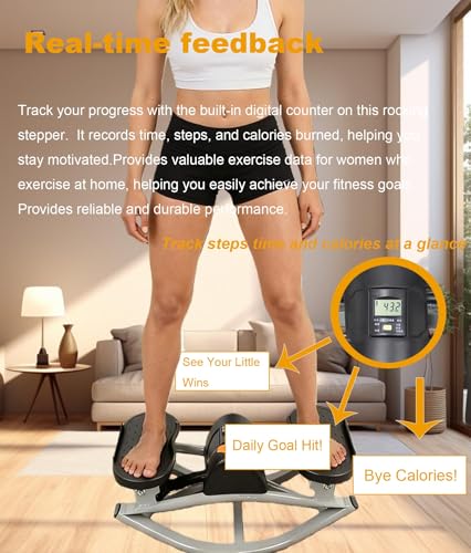 Rock Stepper Side To Side Lateral Rocking Home Workout Machine With Resistance Band ＆Anti-Slip Mat Protects Knees And Joints Portable Compact Leg Hip Ab And Core Muscle Trainer Built-In Counter