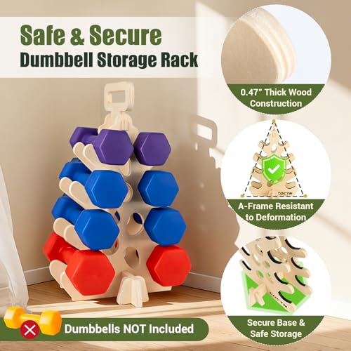 Dumbbell Rack Stand Only, Wooden 4-Tier Small Weight Holders for 5-15lbs Free Weights & Women, Compact A-Frame Hand Weight Rack for Home Gym Space Saving (Dumbbells Not Included)