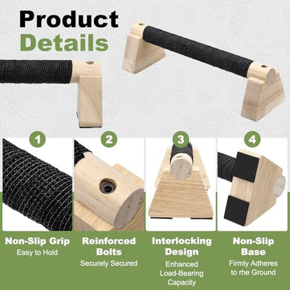 PATIKIL Push Up Bars, Wooden Parallettes Bars, Wooden Push Up Handle with Non-Slip Base and Grip for Strength Training Planks - size: 30cm