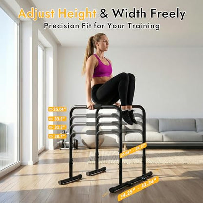 NEWBULIG Dip Bar Station, Adjustable Parallel Parallettes Bar with Soft High-Density Foam Handles, Heavy Duty Dip Stands Workout Equipment for Home, Gym, Patio, Office - Black