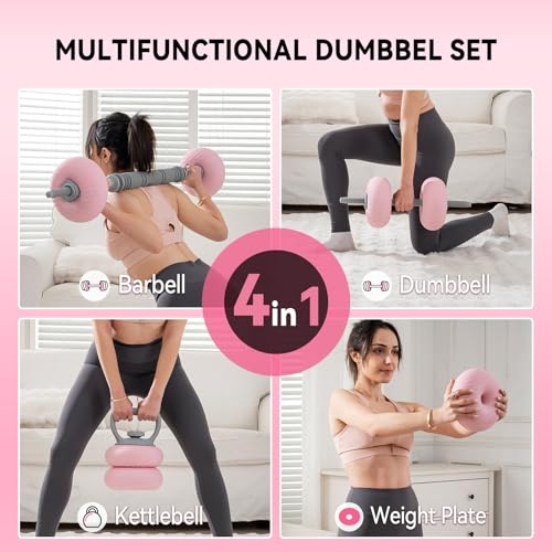 4‑in‑1 Adjustable Weights Set, Dumbbell Barbell & Kettlebell for Home Gym - color: Pink-35 LB