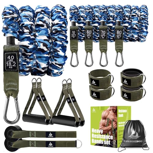 Covered Resistance Bands,Resistance Tubes with Heavy Duty Protective Sleeves,40lb to 80lb Stackable up to 300Lbs,Resistance Bands for Working Out with Handles. (YL-LLS-300LBS-Plus)