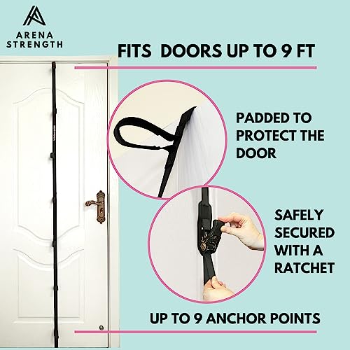 Multi Loop Door Anchor Strap for Resistance Bands - Fits Up to 9 ft Doors - Heavy Duty - Easy to Install - Full Body Home Workouts