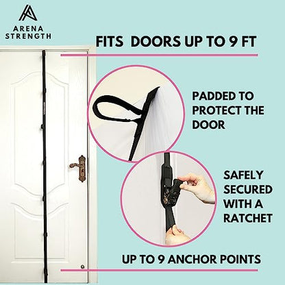 Multi Loop Door Anchor Strap for Resistance Bands - Fits Up to 9 ft Doors - Heavy Duty - Easy to Install - Full Body Home Workouts