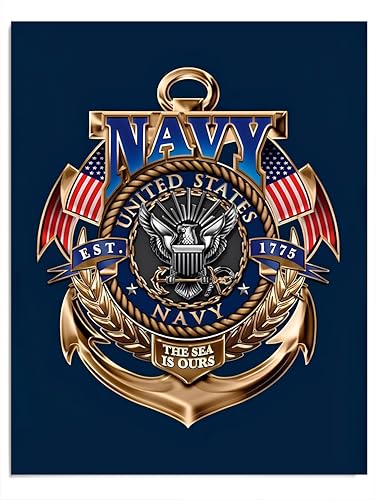AMERICAN LUXURY GIFTS US Navy Gold Anchor Crest - Military Patriotic Wall Art for Office, Man Cave & Boy's Room Decor - 11x14 Unframed Print
