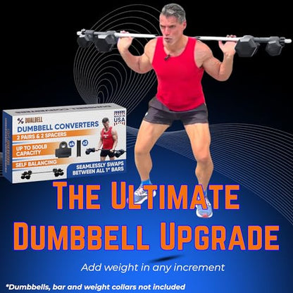 Dumbbell Converter- for 1" bars Superset Dumbbell to Barbell Adapters- hold up to 500lbs- Converts dumbbells for use on 1" diameter barbell - color: Black (for standard 1" bar)