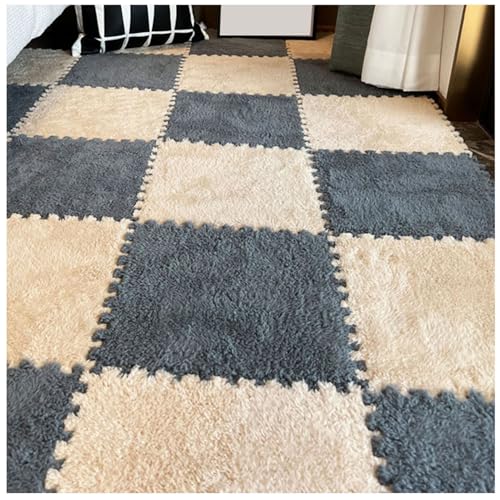 14 Pcs Carpet Puzzle Mats for Floor,Plush Carpet Tiles Interlocking Floor Mats,Fluffy Thick Foam Floor Tiles Puzzle Rug for Playroom,Classroom,Gym,Basement,Gray+Apricot - color: Gray+apricot