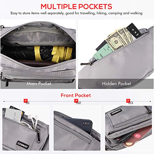CXWMZY Fanny Packs For Women & Men Waist Pack Hip Bum Bag with Multi-Pockets Large Capacity Waterproof Casual Bum Bag for Disney Traveling Casual Cycling Running Hiking - color: Gray
