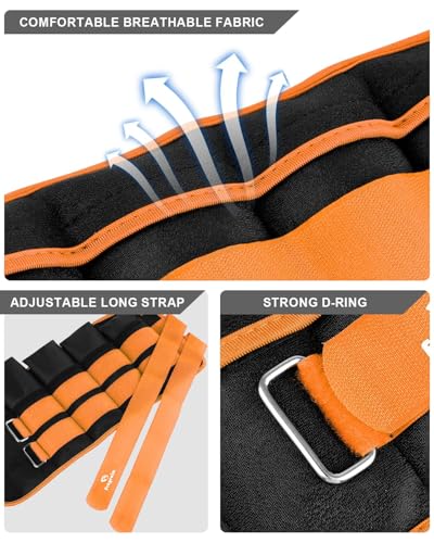 Fragraim Adjustable Ankle Weights 1-3/4/5/6/8/10/12/15/20 LBS Pair with Removable Weight for Jogging, Gymnastics, Aerobics, Physical Therapy - color: orange - double buckle, style: 10 lbs each( 20 lbs pair)