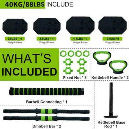 Adjustable Dumbbell Set,30/44/66/88Lbs Free Weight Set with Connector, in1 Dumbbells Set Used as Barbell, Kettlebells, Push up Stand, Weight Set for Home Gym Suitable Men/Women