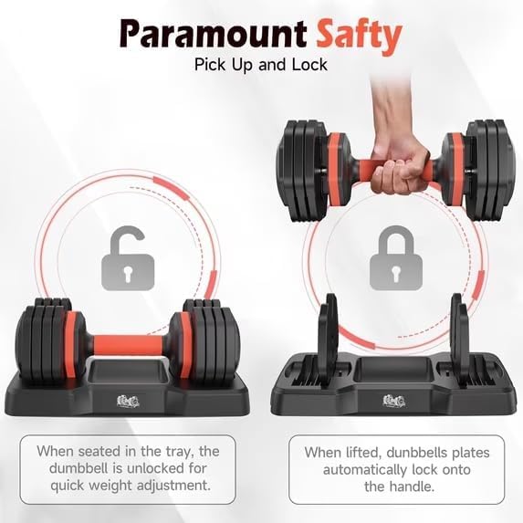 FEIERDUN Adjustable Dumbbell Set, Weight Set for Home Gym, 5/10-in-1 Free Weight Adjustable Dumbbells, Single Hand Twist Adjust with Non-Slip Handles, 90% Space Saving Strength Training for both Men&Women - color: 5 Weight Settings - 55 LB/Pair (110 LB To