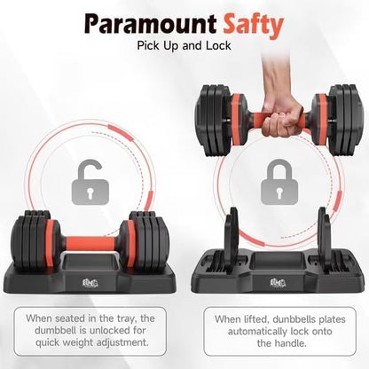 FEIERDUN Adjustable Dumbbell Set, Weight Set for Home Gym, 5/10-in-1 Free Weight Adjustable Dumbbells, Single Hand Twist Adjust with Non-Slip Handles, 90% Space Saving Strength Training for both Men&Women - color: 5 Weight Settings - 55 LB/Pair (110 LB To