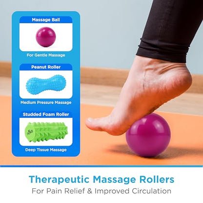 NOVA 3-in-1 Hot and Cold Massage Roller Set - Foot Roller, Gel Ball, and Peanut Roller for Plantar Fasciitis, Back Pain, Trigger Point Therapy - Deep Tissue Relief Kit with Travel Bag