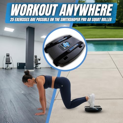 SmithShaper® PRO Ab Squat Roller | Full Body Workout | Get Fit - 25 Exercises! Ab Rollouts, Squats, Plank Walks, Core Strengthening & More | 1 yr. Free SQUATX Exercise App