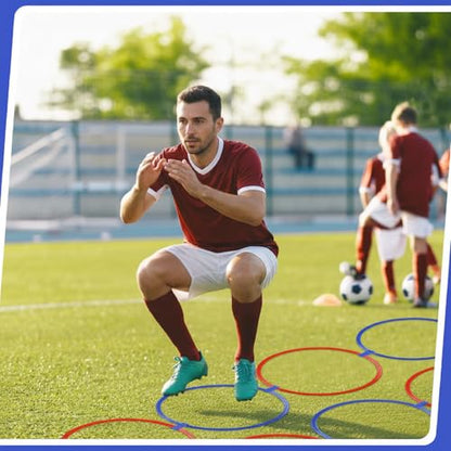 Shappy 50 Pcs Agility Rings with Storage Bags 15 Inch Agility Exercise Rings Training Hoops Plastic Speed Jumping Hoops for Gymnastics Sports Soccer Football Practice Games - color: Red, Blue