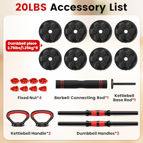 Adjustable Dumbbell Set, 20/33/45/70/90lbs Free Weight Set with Connector, 4 in1 Dumbbells Set Used as Barbell, Kettlebells, Push up Stand, Weight Set for Home Gym Suitable Men/Women - color: 20LB (10LB Pair)