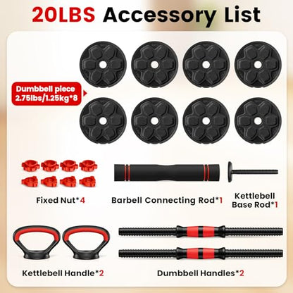 Adjustable Dumbbell Set, 20/33/45/70/90lbs Free Weight Set with Connector, 4 in1 Dumbbells Set Used as Barbell, Kettlebells, Push up Stand, Weight Set for Home Gym Suitable Men/Women - color: 20LB (10LB Pair)