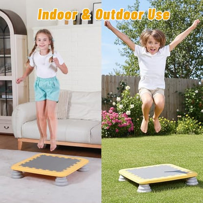 Mini Trampoline for Kids, 25 Inch Sensory Trampoline Bouncing Board with Non-Slip Base - color: Yellow