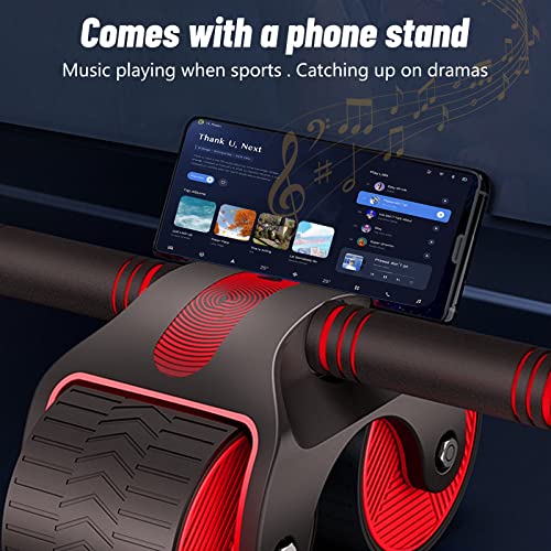 Automatic Rebound Abdominal Wheel With Kneeling Pad, Ab Wheel Roller With Mobile Phone Bracket For Abdominal Core Strength Training (Red)