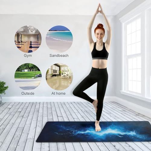 Kigai Travel Yoga Mat 71" x 24" Non Slip Natural Rubber Foldable Exercise Mat Ultra Thin 1.5mm Lightweight for Fitness, Pilates & Home Workout, Blue Lightning