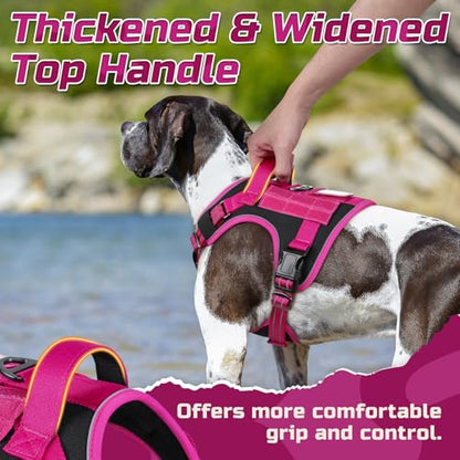 rabbitgoo Tactical Dog Harness for Large, No Pull Military Service Vest - color: Black & Rose Red, size: Large