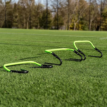 QUICKPLAY Adjustable Speed Hurdles Set of 6 - Soccer Training Hurdles for Agility Drills, 6in 9in 12in Height Settings, Portable Football Agility Hurdles with Carry Bag