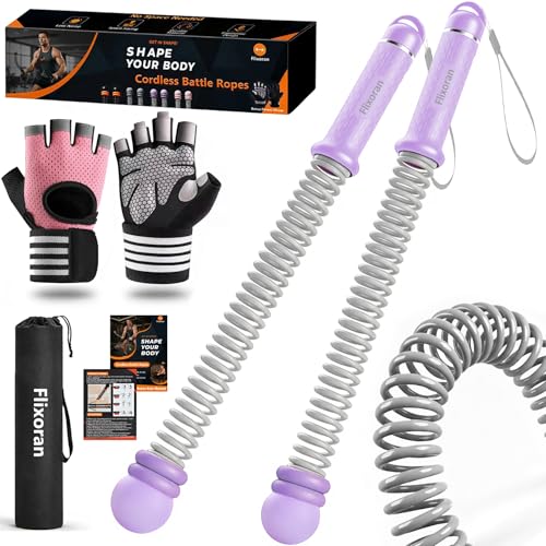 Cordless Battle Ropes Adjustable Trainer, Ropeless Weighted Portable Exercise Equipment for Home Gym Workouts, Compact Arm Strength for Men Women, Heavy Flex Rope Stick Fitness Gift