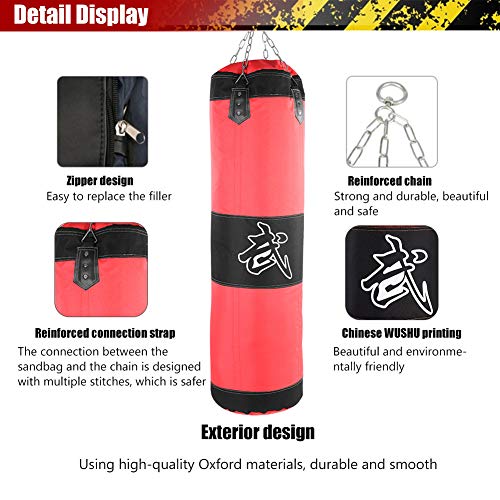 VGEBY 3+1 Pouching Bag, Empty Chain Hollow Hanging Taekwondo Boxing Bag Training Fitness Pouch Sand Bag Indoor/Garden Heavy Bag for Kickboxing Muay Thai(Red-1m) Martial Arts Supplies