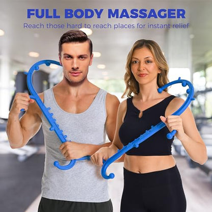 Back and Neck Massager for Pain Relief Deep Tissue, Upgraded Full Body Trigger Point Cane Massage Tools, Therapy Massage Stick Pressure Point Hook, Muscle Knot Remover Tool (Blue)