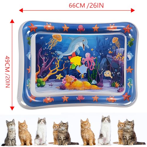 2 Pieces Upgraded Thickened Cat Water Mat,Interactive Cat Toy for Indoor Cats to Exercise, Hunting,Swatting, Anti-Scratch Leak Proof Foldable Water Sensory Play Mat with Fish for Pet Play