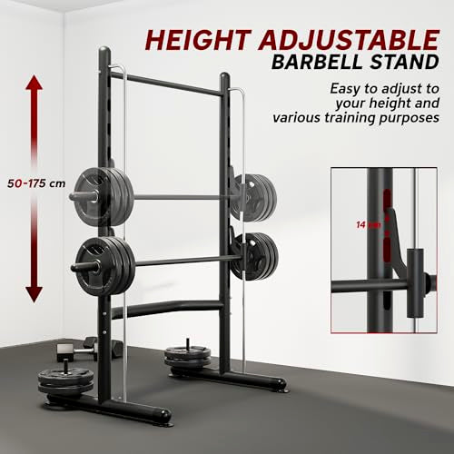 Soozier Squat Rack with Pull-Up Bar, Adjustable Power Rack with Barbell Bar, Multi-Functional Steel Bench Press Rack for Home Gym Strength Training, Black - color: Black