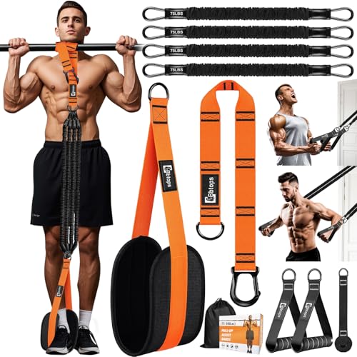 Pull Up Assistance Bands Set, 300 lbs Max Heavy Duty Resistance Bands with Adjustable Strap, Non-Slip Handle & Door Anchor, Full Body Strength Training Workout Equipment for Home Gym Fitness - color: Orange