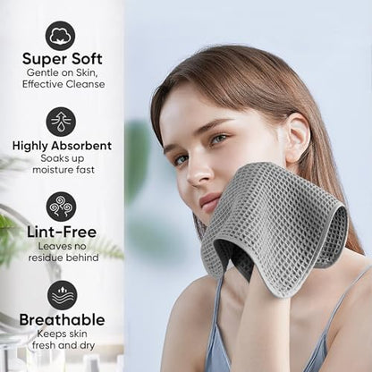 MICROFI Microfiber Waffle Face Towels, 2 Pieces, Soft, Absorbent, Fast Drying, Lint Free 430 GSM (Gray) - color: Gray