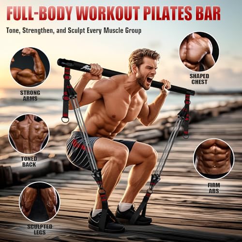 HPYGN Pilates Bar Kit with Resistance Bands, Heavy Duty Multifunctional Pilates Workout Equipment for Strength Training, HIP, Back, Arms, Ab, Shoulders, Portable Home Gym & Travel Fitness Gear for Men - style: 270lbs