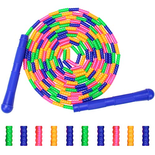 16 FT Long Jump Rope(1 PACK), Double Dutch Jump Ropes, Soft Beaded Skipping for Kids Adults, Plastic Segmented Long Enough for 4-5 Jumpers - color: Blue