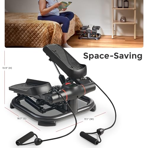 Sunny Health & Fitness 2-in-1 Power Stepper, 400 lb Weight Capacity, Resistance Bands, Height-Adjustable, Low-Impact Cardio, Bluetooth + SunnyFit App, SF-S021054