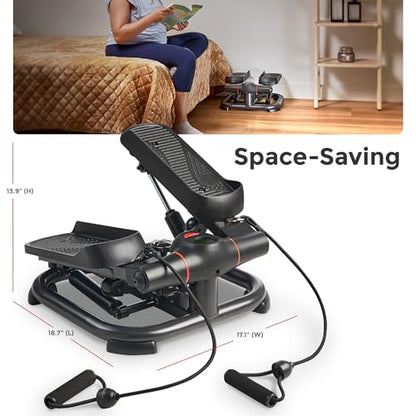 Sunny Health & Fitness 2-in-1 Power Stepper, 400 lb Weight Capacity, Resistance Bands, Height-Adjustable, Low-Impact Cardio, Bluetooth + SunnyFit App, SF-S021054