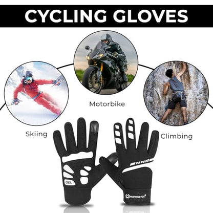 WESTWOOD FOX Cycling Gloves for Men Women, Full Finger, Anti-Slip Touchscreen Breathable Mountain Bike Gloves for MTB Riding, BMX, ATV,Road Racing,Bicycle.Climbing and Outdoor Sports