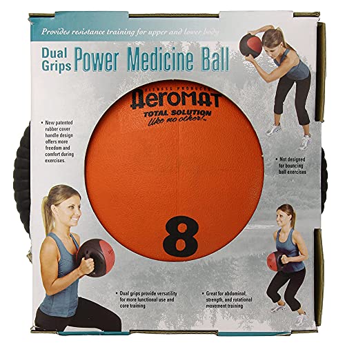 AEROMAT Dual Grip Power Medicine Balls for Abdominal Training and Rotational Movements - 9" Diameter - Weights Color-Coded