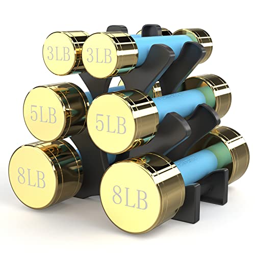 TECHNOAGE Round Dumbbell Sets with Steel Handle, Odorless Neoprene rubber Handle Cover - color: Blue-6PC
