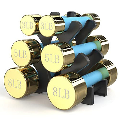 TECHNOAGE Round Dumbbell Sets with Steel Handle, Odorless Neoprene rubber Handle Cover - color: Blue-6PC