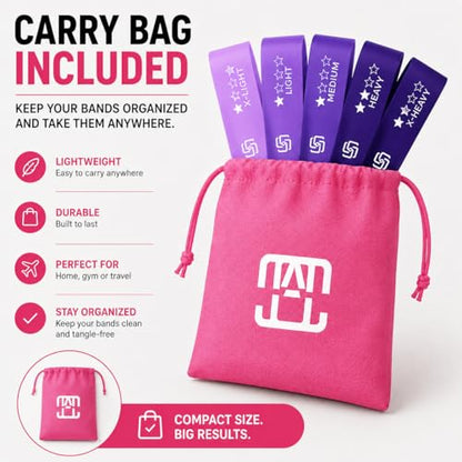 GOCHA Resistance Bands Set of 5 for Exercise & Fitness – Loop Resistance Bands with Carry Bag, Natural Latex Workout Bands for Strength Training, Physical Therapy, Yoga, Pilates, Home Gym (5-40 lbs) - color: Purple Set