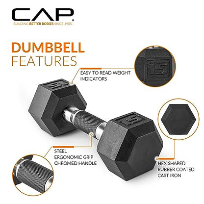 CAP Rubber Coated Dumbbell Weight Set with Vertical Rack | 100 lb, 150 lb, and 210 lb Options - size: 150 lb - Set, style: Comfort Handle