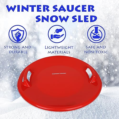 Slippery Racer Heavy-Duty Cold Resistant Downhill Pro Adults and Kids Plastic Outdoor Winter Saucer Disc Snow Sled with Handles (RED, 1)