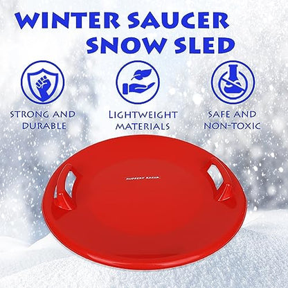 Slippery Racer Heavy-Duty Cold Resistant Downhill Pro Adults and Kids Plastic Outdoor Winter Saucer Disc Snow Sled with Handles (RED, 1)
