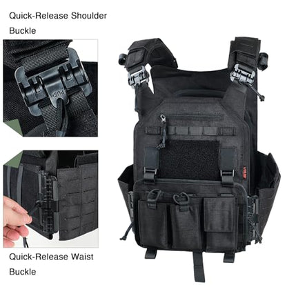 Tactical Vest for Men - Lightweight Modular 3D Breathable, Adjustable Quick Release for Training, Hunting, Outdoor - color: Black