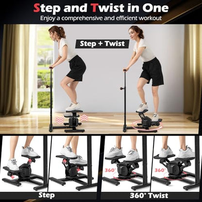Goplus 2 in 1 Twist Stepper with Handlebar, 330 LBS Hydraulic Stair Stepper w/Waist Twister Platform, LCD Monitor, 5-Level Height Adjustable, High Resistant Step Machine for Cardio Exercise at Home