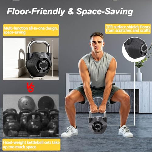 2-in-1 Adjustable Kettlebell, 15-45lbs Kettlebells Weight Set | Converts to 5.9-30.9lbs Adjustable Dumbbell, Home Gym, Strength Training, Full Body Workout, Cast Iron - color: Charcoal